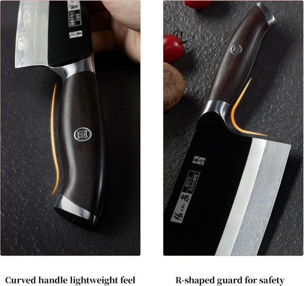 ZHANG XIAO QUAN Professional Meat Cleaver Knife Damascus Steel, Heavy Duty Kitchen Knife with Ultra Sharp Blade, Comfortable Ergonomic Wooden Handle(Black)4