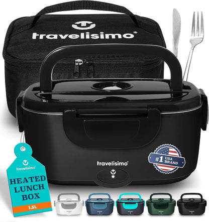 Electric Lunch Box for Adults 100W Heated Lunch Box for Men 1.5L Stainless Steel Portable Food Warmer, 12/24/110V for Travel & Work, Loncheras Electricas Para Calentar Almuerzo1