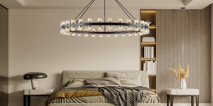 60 Inch Black Wagon Wheel Chandelier with Crystal Shade, 60-Light Large round Modern Farmhouse Style, Ideal for High Ceiling, Dining Room, Kitchen, Entryways, Foyer4
