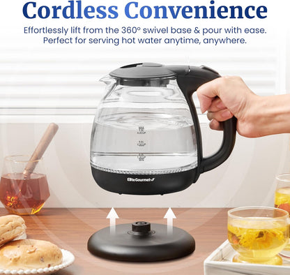 EKT1001 1.0L Glass Kettle, 1100W, Cordless Base, Black | Bpa-Free Glass, Blue LED Interior, 360° Base, Auto Shut-Off Function, Quickly Boil Water for Tea & More3