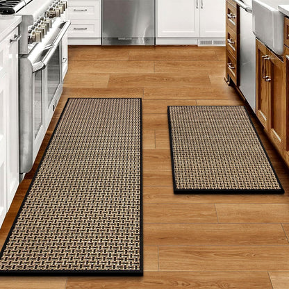 Kitchen Rugs and Mats Non Slip Washable Set of 2 PCS, Absorbent Runner Rugs for Kitchen, Front of Sink, Kitchen Mats for Floor, 17.3"X47"+17.3"X29" (Black) | 17.3"X47"+17.3"X29", Absorbent Woven Runner Set with Cushioned Rubber Backing for Sinks, Bathroom Vanities and Laundry Rooms1