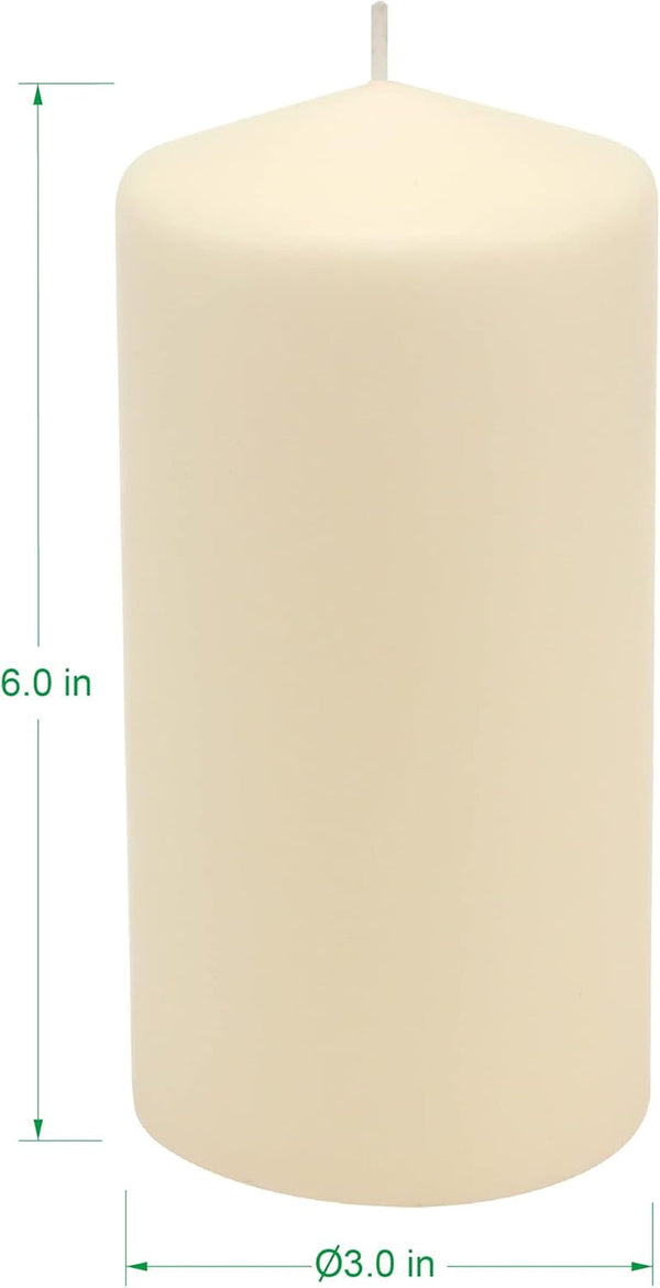Unscented Pillar Candles – 65 Hour Burn Time, Long-Lasting Wax Candles for Weddings, Holidays, Home Décor & Special Events, Pack of 6, Ivory, 3" X 6"7