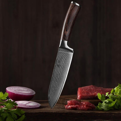 EDIB Damascus Knife Set, 5-Piece VG10 Steel Knives, Wooden Gift Box | Five VG10 Damascus Kitchen Knives with Ergonomic Pakkawood Handles, Chef Knife Set Packed in Wooden Gift Box for Home Chefs5