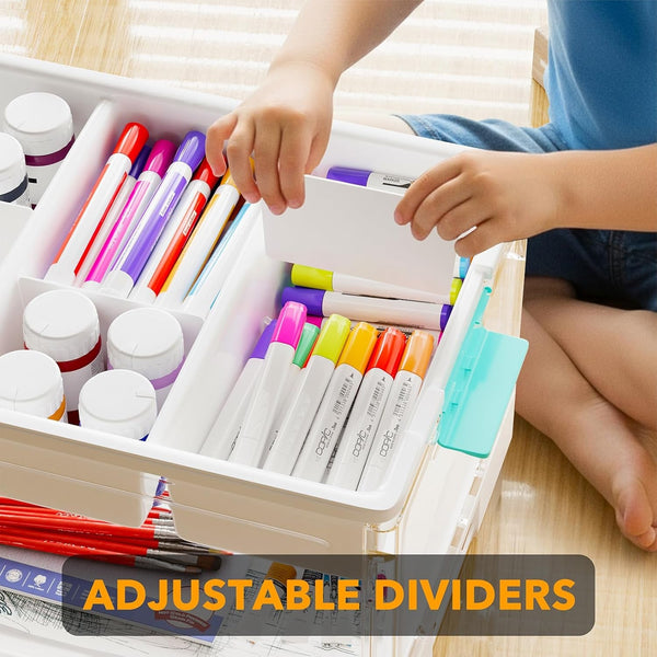 Craft Organizers and Storage - 24 QT Plastic Box Art Supply Storage Organizer Bin with Lid, Removable Trays and Dividers, Clear Container for Art and Craft Supplies,1 Pack5