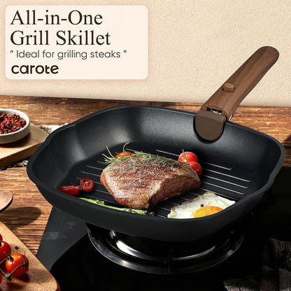 23Pcs Pots and Pans Set Non Stick, Cookware Set Detachable Handle | Grill Pan, Induction Compatible, Dishwasher & Oven Safe, Space Saving, Camping Cooking Set, Kitchen Set, Black6