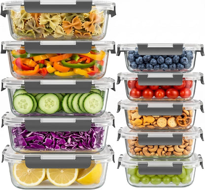 10 Sets 36 Oz & 12 Oz Glass Food Storage Containers with Lids, Gray1
