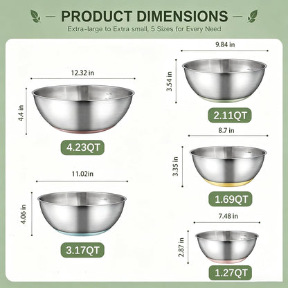 Stainless Steel Mixing Bowls Set with Non-Slip Base, Set of 52