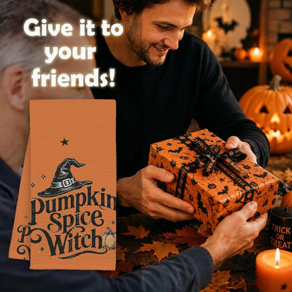 Halloween Kitchen Towel - Pumpkin Spice Witch - Orange Decorative Dish Towel for Fall Kitchen Decor, Spooky Farmhouse Hand Towel for Baking, Coffee Bar, Party, Home Decor & Gift ( 16" X 24" )- 015