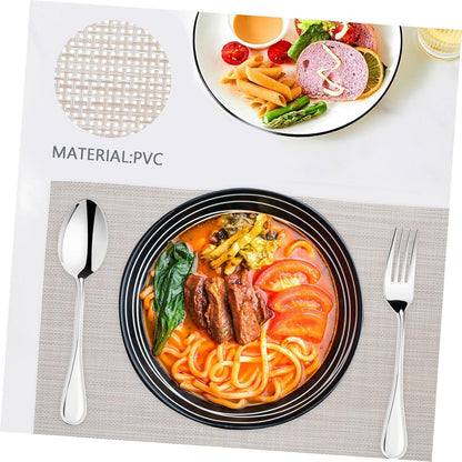 4Pcs Faux Linen Woven Table Placemats Non-Slip Heat Resistant Dining Mats Washable Vinyl Kitchen Tabletop Decor with European Elegant Design9