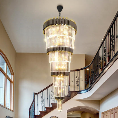 Luxury Black Gold Chandelier for High Ceilings 7-Tier Chandelier for Staircase Foyer Villa Large Farmhouse Crystal Ceiling Lighting D32 in × H95 In5