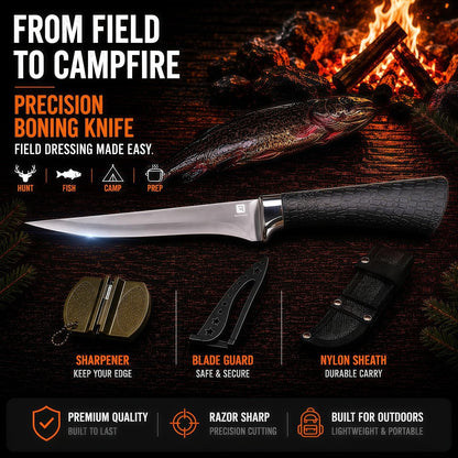 Hunting Boning Knife with Sheath, Curved Blade for Field Dressing2