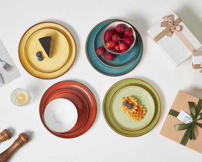 Plates and Bowls Set 12 Pcs,Stoneware Dinnerware Sets for 4 Microwavable,Oven & Dishwasher Safe Porcelain,Scratch Resistant Dishes Set4