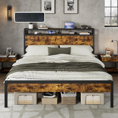 King Size Platform Bed Frame with Charging Station8