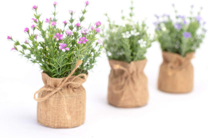 Babys Breath Artificial Flowers in Small Burlap Bag Vases 3Pcs -Gypsophila Faux Flowers Farmhouse Home Coffee Table Bookshelf Office Desk Decorations Kitchen Dining Room Fake Plants Indoor8