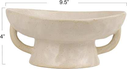 Creative Co-Op Stoneware Footed Pedestal Bowl with Handles, Reactive Glaze, White2