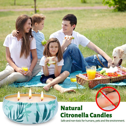 Citronella Candles Outdoor, 3-Wick Large Citronella Candles for Patio, 3 Packs Natural Soy Wax Summer Candle Set, 200 Hours Long Lasting Burning Lemongrass Scented Candle for Garden Balcony Camping3