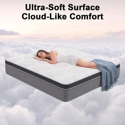 Queen Mattress, 10 Inch Pocket Coil Hybrid Queen Mattress, Certipur-Us Foam, Roll in Box Medium Firm Bed for Bedroom RV Camper2