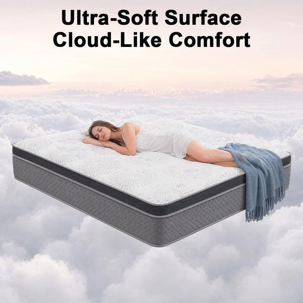 Queen Mattress, 10 Inch Pocket Coil Hybrid Queen Mattress, Certipur-Us Foam, Roll in Box Medium Firm Bed for Bedroom RV Camper2