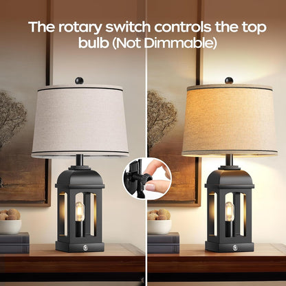 Table Lamp for Living Room, Farmhouse Lamps Set of 2 with USB A+C and Nightlight, 26" Rustic Bedside Lamps with 3-Way Dimmable Touch Control, Nightstand Lamp for Bedroom Decor, Black3