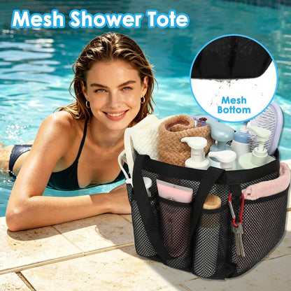 Mesh Shower Caddy Portable for College Dorm Room Essentials, Odorless Polyester Large Shower Tote Bag with Dual Handles, 8-Pocket Quick-Dry Toiletry Organizer for Travel, Beach, Camping, Gym6