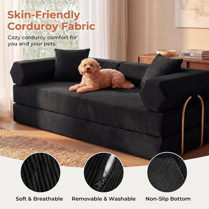 79" Convertible Futon Sofa Bed, Boneless Couch for Living Room | Black5