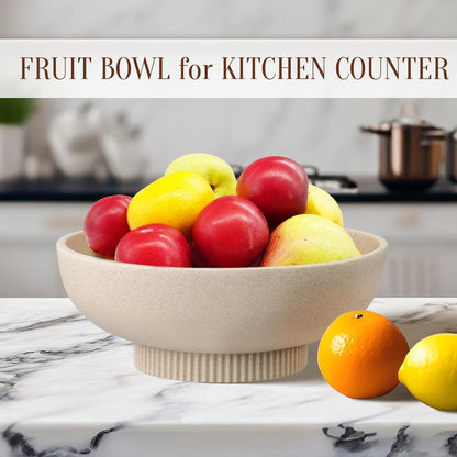 Large Resin Pedestal Decorative Bowl - Modern Handicraft Bowls for Home Decor - Fruit Bowl for Kitchen Counter - Key Bowl for Entryway Table,Artificial Stone Beige3