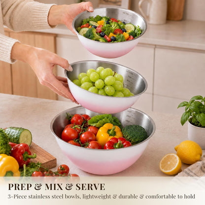 Pink Gradient Mixing Bowls with Measurements, 3-Piece Set2