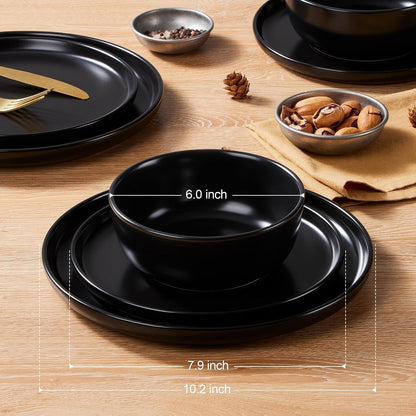 Porcelain Dinnerware Sets, 12 Piece Dishes Set for 4, Black Onyx2