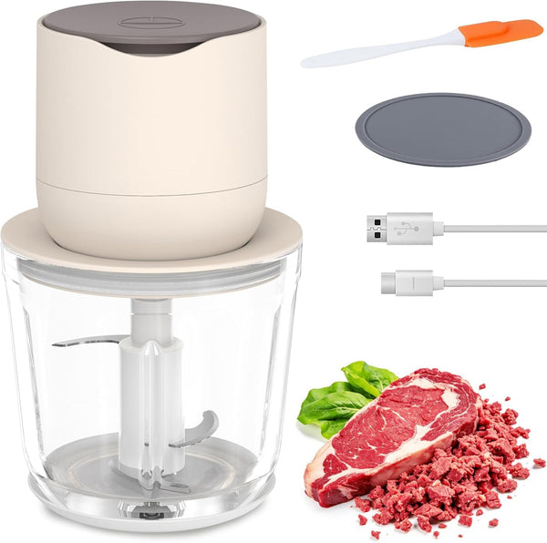 600Ml Glass Cordless Food Chopper, Wireless Food Processor W/ 3 Sharp Blade | USB-C Rechargeable Battery Powerful Motor, Small Garlic Vegetable Chopper, Electric Meat Blender Grinder, Portable Mini Mixer1