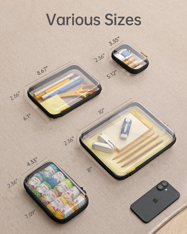 3 Pack Large Clear Hard Shell Zipper Case, Sleek Storage Case for Toy, Toiletry. Sturdy Organizing Bins for Journey Stuff, Christmas Storage Bins.6