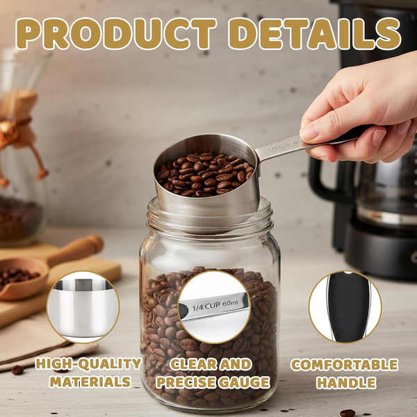 2 Pack 1/4 Cup Scoop, Metal Measuring Cups with Stainless Steel Handle and Measurement Markings, Quarter Cup Measuring Scoop Set for Kitchen and Baking Needs, 60 Ml Capacity per Scoop3