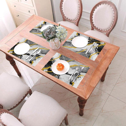 Black White and Gold Marble Linen Placemats Set of 4, Modern Luxury Washable Non-Slip Heat-Resistant Durable Kitchen Table Mats for Dining Table, Luxury Home Kitchen Decor Essential, Black Grey Gold5