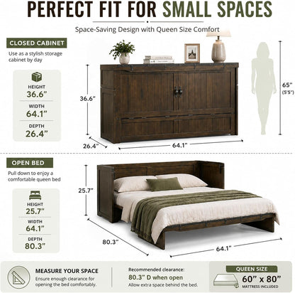 Rustic Brown Cube Pre-Assembled Cabinet Murphy Bed2