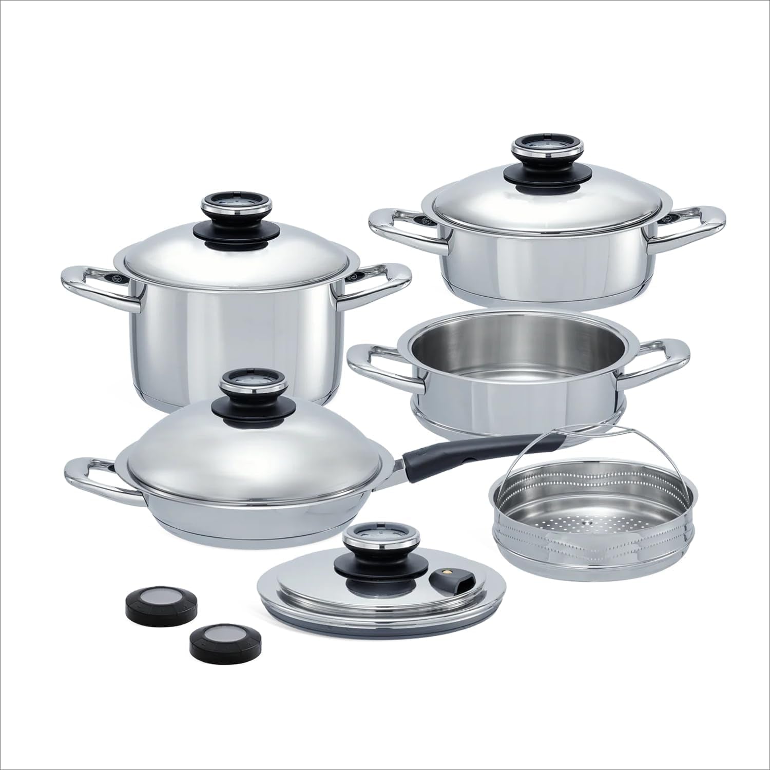 a-by-amc-foundation-stainless-steel-cookware-set-11-fry-pan-3-7-qt-rondeau-6-9-qt-stock-pot-steam-lid-steamer-basket-stackable-2-digital-cooking-assistants-induction-compatible