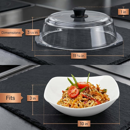 Microwave Tall Glass Plate Cover | Splatter Guard Lid with Easy Grip Silicone Handle Knob | 100% Food Grade | BPA Free and Dishwasher Safe | 10 Inch (Black-)5