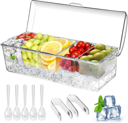 Ice Chilled Condiment Caddy, Condiment Containers with Lids,Serving Tray | Mimosa Bar Supplies,5 Removable Compartments (2.5 Cup),Fruit Tray,Hosting Essentials,Catering Supplies1