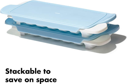 Good Grips Flexible Ice Cube Tray with Lid - 2 Pack, Blue & White | Spill-Proof Lid, Freezer Storage, Kitchen Accessory, Twist to Release, Easy for Stacking, Dishwasher Safe6