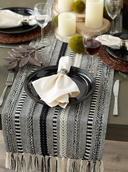 Farmhouse Braided Stripe Table Runner Collection, 15X72 (15X77, Fringe Included), Black6
