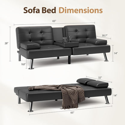Leather Convertible Futon Sofa Bed, Folding Sleeper Loveseat Couch2