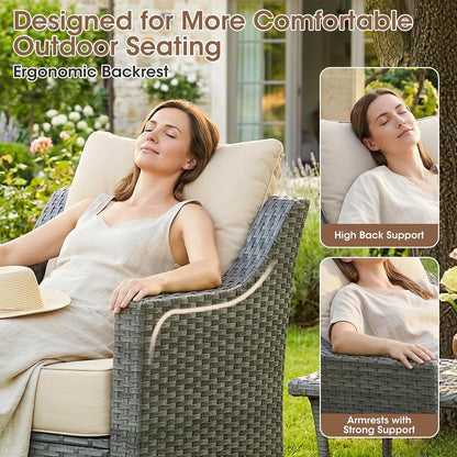 6 Piece Patio Furniture Set, Grey Wicker Outdoor Conversation Set with 4 Swivel Rocker Chairs and 2 Side Tables, 6-Inch Thick Cushions, Beige Olefin Covers for Patio, Porch, Deck4