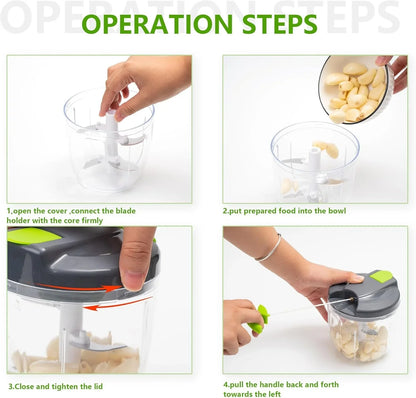 Manual Food Processors & Chopper with Cover and Handle, Manual Onion Chopper Slicer Cutter, Vegetable Chopper, Suitable for Garlic Carrots Onions Peppers Fruits Mincing.（900Ml）5