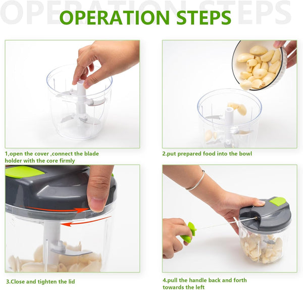 Manual Food Processors & Chopper with Cover and Handle, Manual Onion Chopper Slicer Cutter, Vegetable Chopper, Suitable for Garlic Carrots Onions Peppers Fruits Mincing.（900Ml）5