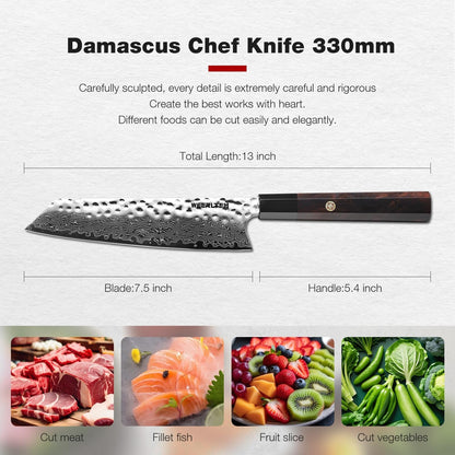 Kiritsuke Chef Knife 8 Inch, Hand-Forged 67-Layer VG10 High Carbon Steel Japanese Damascus Chef Knife, Ultra Sharp Hammered Damascus Chef Knife with Octagonal Ebony Handle & Gift Box7