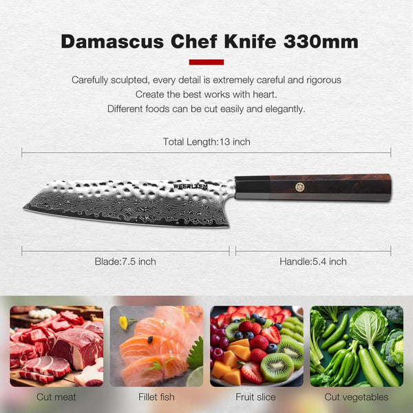 Kiritsuke Chef Knife 8 Inch, Hand-Forged 67-Layer VG10 High Carbon Steel Japanese Damascus Chef Knife, Ultra Sharp Hammered Damascus Chef Knife with Octagonal Ebony Handle & Gift Box7