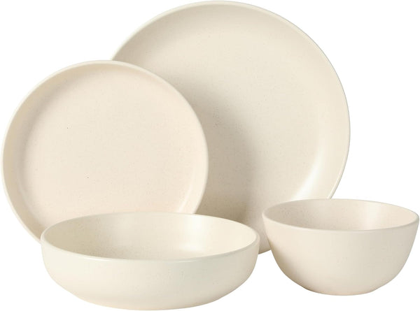 Leeds Court Plates and Bowls Sets, 16-Piece Stoneware Dinnerware Sets, Cream White, round Speckle Reactive Glaze Dish Set7