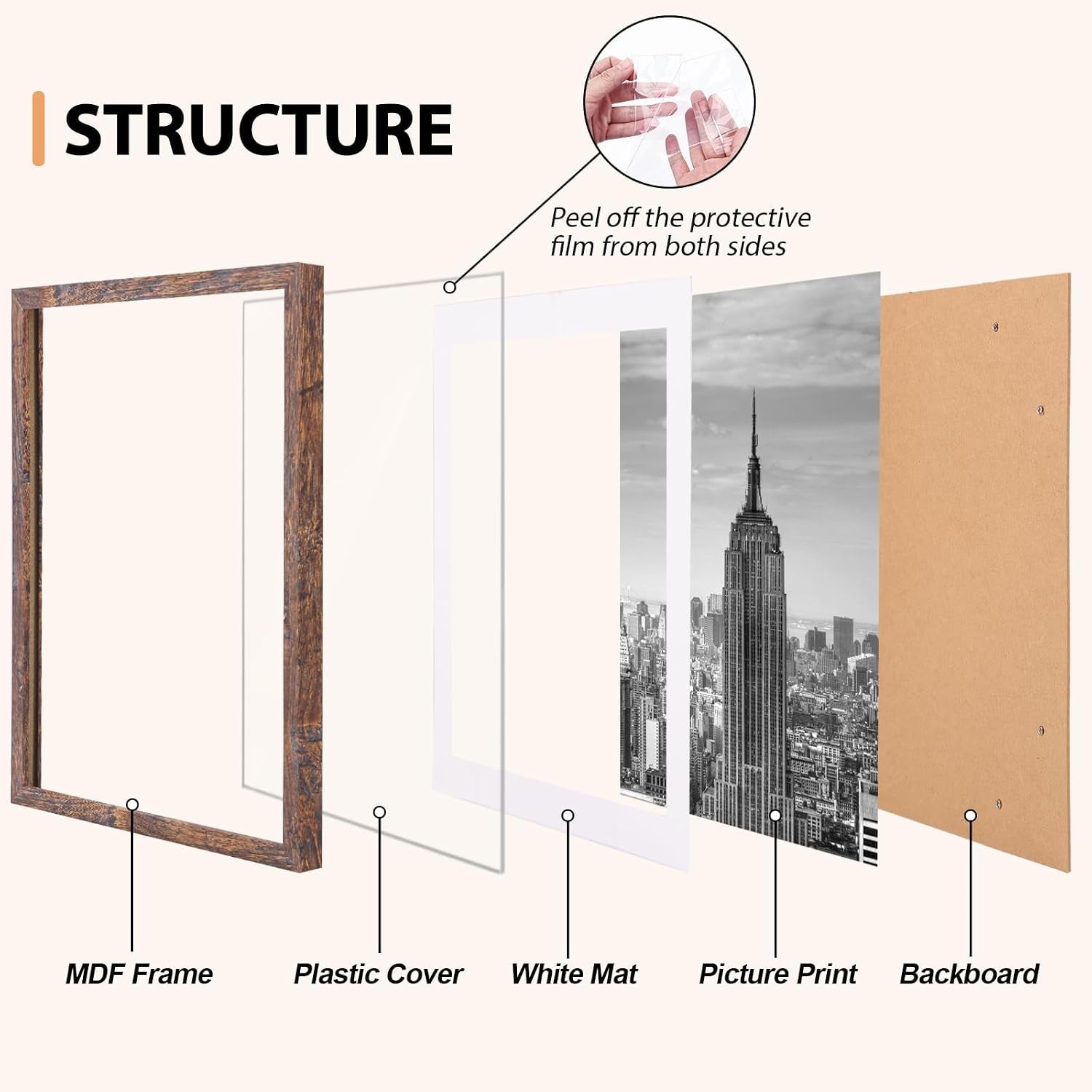 11x14-picture-frame-mdf-frame-with-plastic-cover-rustic-brown