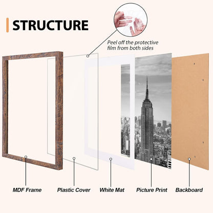 11X14 Picture Frame, MDF Frame with Plastic Cover, Rustic Brown4