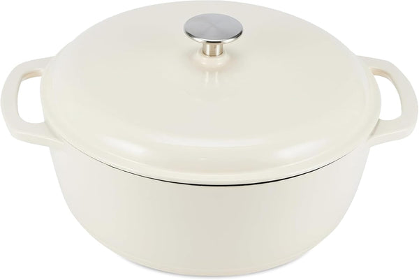 Enameled Cast Iron Dutch Oven Pot with Lid, Round, Dual Handles, Heavy-Duty, Oven Safe for Stews, Roasting, Baking, 4.3-Quart, White1