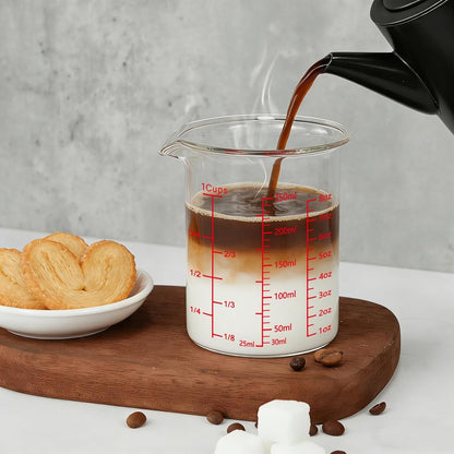 Glass Measuring Cup 8OZ/250ML/1 CUP High Borosilicate Heat Resistant Glass Measuring Cup with Clear Markings (Oz, Cup, Ml) Liquid Measuring Cup with Spout (250Ml)8