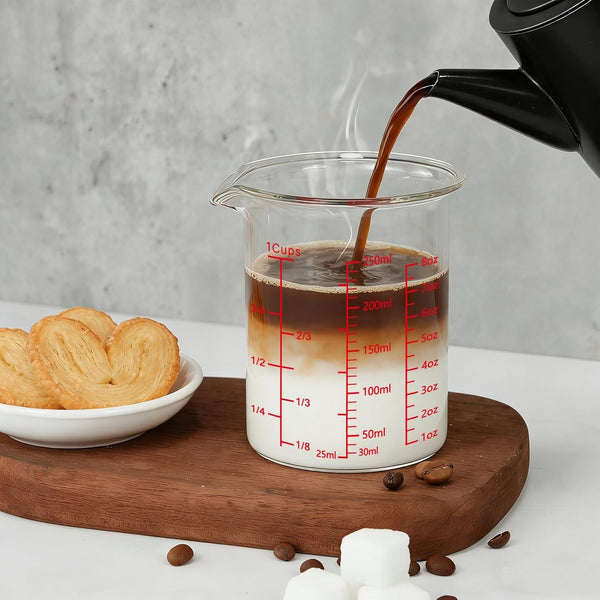 Glass Measuring Cup 8OZ/250ML/1 CUP High Borosilicate Heat Resistant Glass Measuring Cup with Clear Markings (Oz, Cup, Ml) Liquid Measuring Cup with Spout (250Ml)8